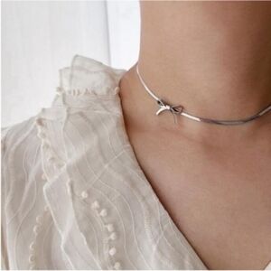Anthropologie Silver Bow Choker Necklace
